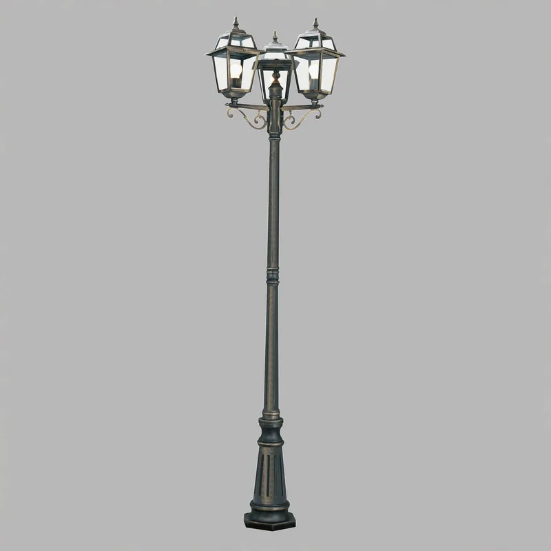 Mastlamp New Orleans, zwart-goud, 3-lamps de Searchlight en Zwart-goud, Transparent – photo produit