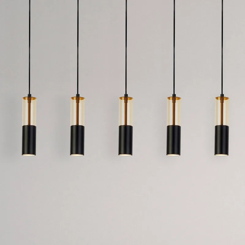 Merrygold hanglamp, zwart/oranje, metaal, GU10, 5-lamps. de Searchlight en Noir, Amber – photo produit