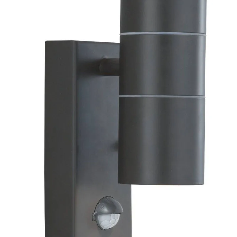 Metro buitenwandlamp, zwart, hoogte 21 cm, sensor, 2-lamps by Searchlight in Zijdezwart, Helder – product photo