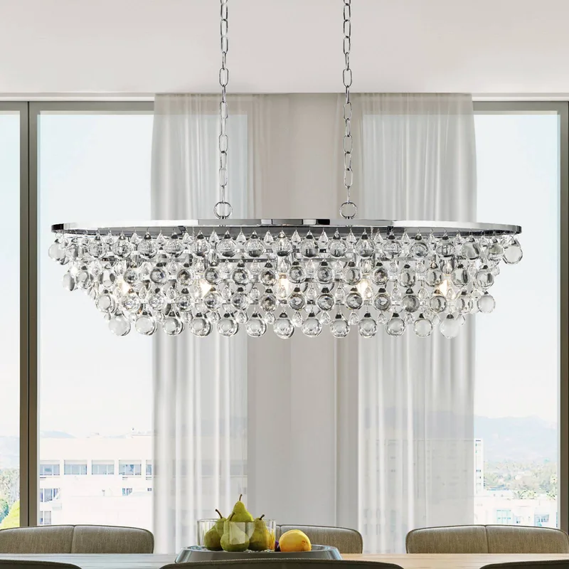 Michelle hanglamp, chroom/helder, kristalglas, 92 cm, E27 fra Searchlight i Krom, Helder – produktbillede
