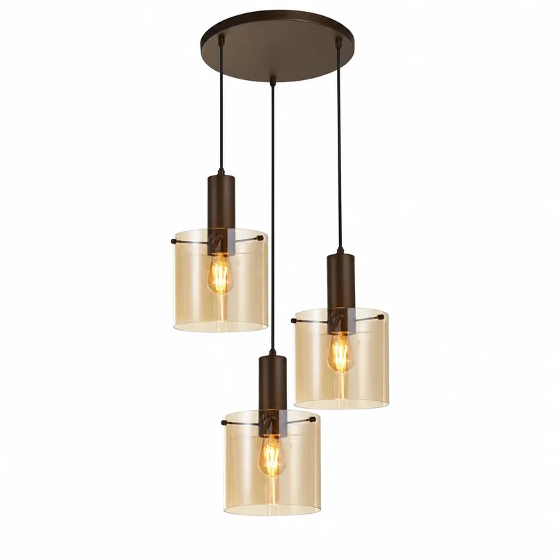 Moderne Hanglamp E27 Lund 3 Lichtpunten Rond Glas Eetkamer Gang/Hal Keuken Dimbaar de Searchlight en Amber – photo produit