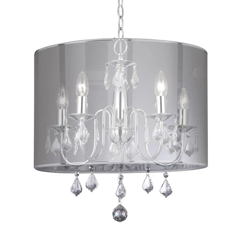OLIVIA moderne lysekrone fra Searchlight i Krom, Helder, Zilver metallic – produktbillede