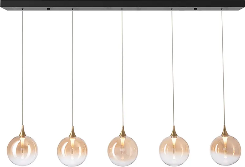 Moderne LED Hanglamp Alchemy 1 Lichtpunt Rond Glas Eetkamer Keuken Dimbaar von Searchlight in Amber, Gold, Schwarz – Produktfoto