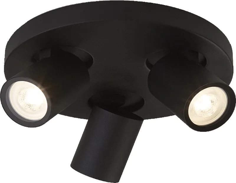 Moderne Opbouwspots GU10 Selena 3 Lichtpunten Rond Metaal Slaapkamer Gang/Hal Badkamer Keuken Dimbaar IP44 von Searchlight in Schwarz – Produktfoto