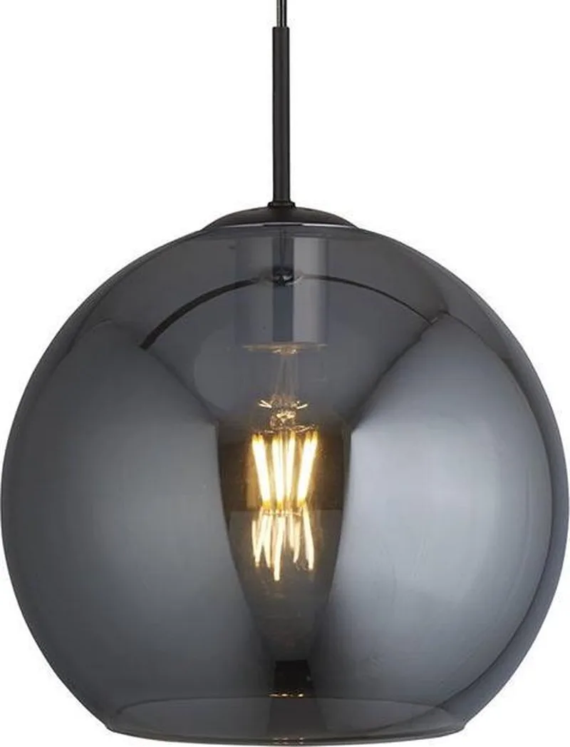 Oldham Hanglamp 1 lichts zwart met smoke glas - Modern de Searchlight en Smoke, Noir – photo produit