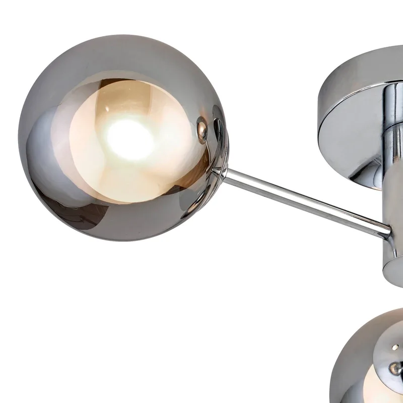 Oscar plafondlamp, chroom/rookkleurig, glas, 3-lamps, G9 de Searchlight en Rookgrijs, Chrome – photo produit