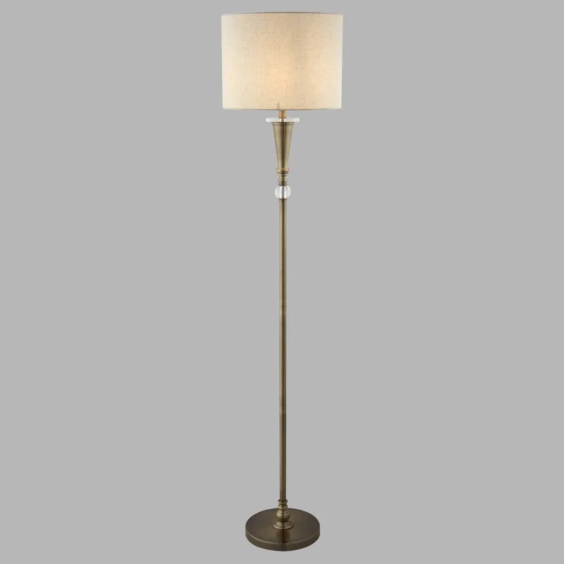 Lampadaire Oscar 35 x 165 x 35cm Beige Tissu mélangé E27 de Searchlight en Antiek messing, Licht beige – photo produit