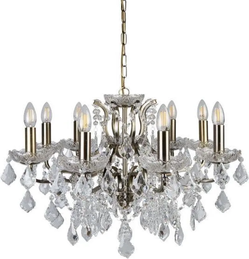 PARIS 8LT CHANDELIER, CLEAR CRYSTAL DROPS & TRIM, ANTIQUE BRASS de Searchlight en Bronze – photo produit