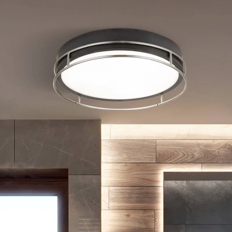 Phoenix plafondlamp, Ø 40 cm, zwart / chroom, IP44 by Searchlight in Black, Chrome, White – product photo