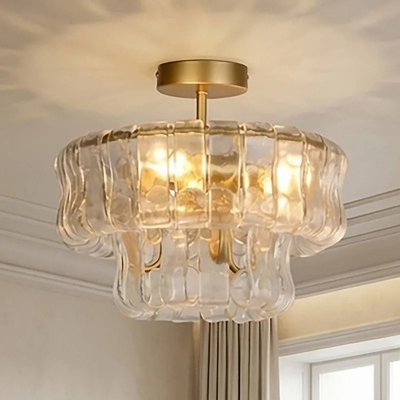 Plafondlamp Bowlight, goudkleurig/transparant, glas, metaal, E14 de Searchlight en Or, Transparent – photo produit