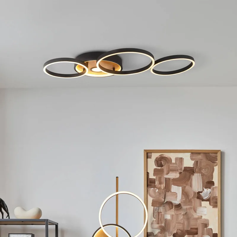 Plafondlamp Curio Inbouw, houtlook de Searchlight en Noir, Licht hout – photo produit