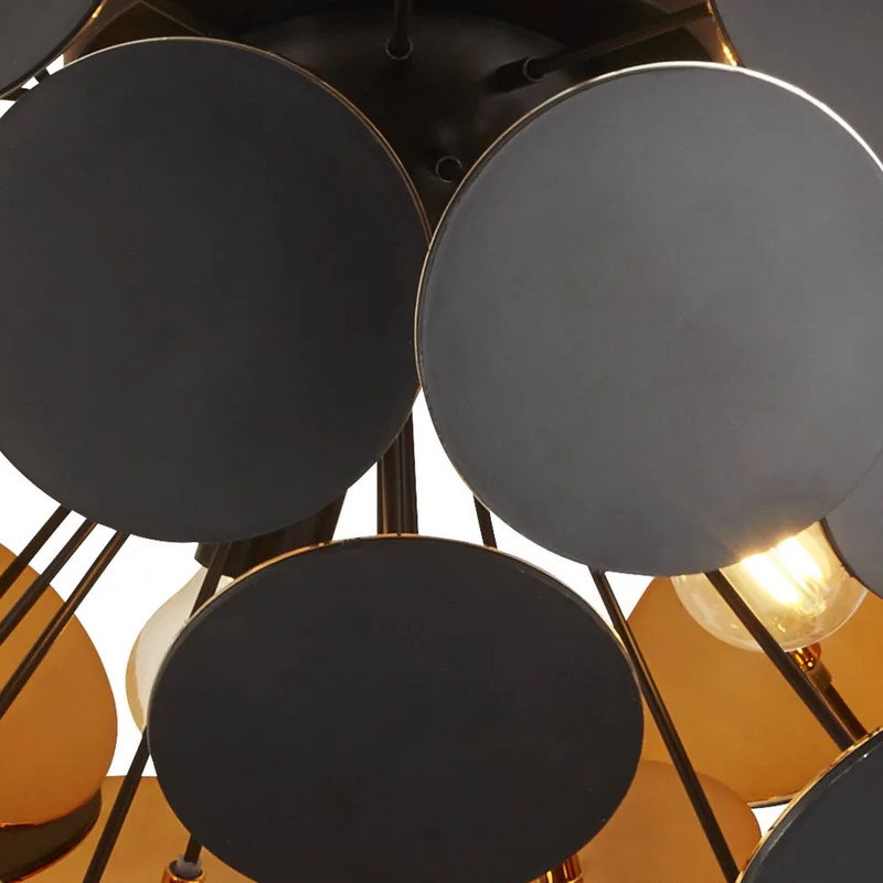 Plafondlamp Discus, 3-lamps de Searchlight en Noir, Or – photo produit