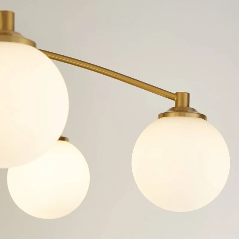 Plafondlamp Feylinn, wit/messing, glas, Ø 75 cm, 6-lamps. von Searchlight in Opaalwit, Messing – Produktfoto