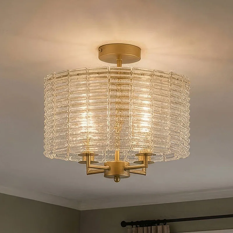 Plafondlamp Flute, goudkleurig/transparant, glas, metaal, E14 från Searchlight i Guld, Transparent – produktbild