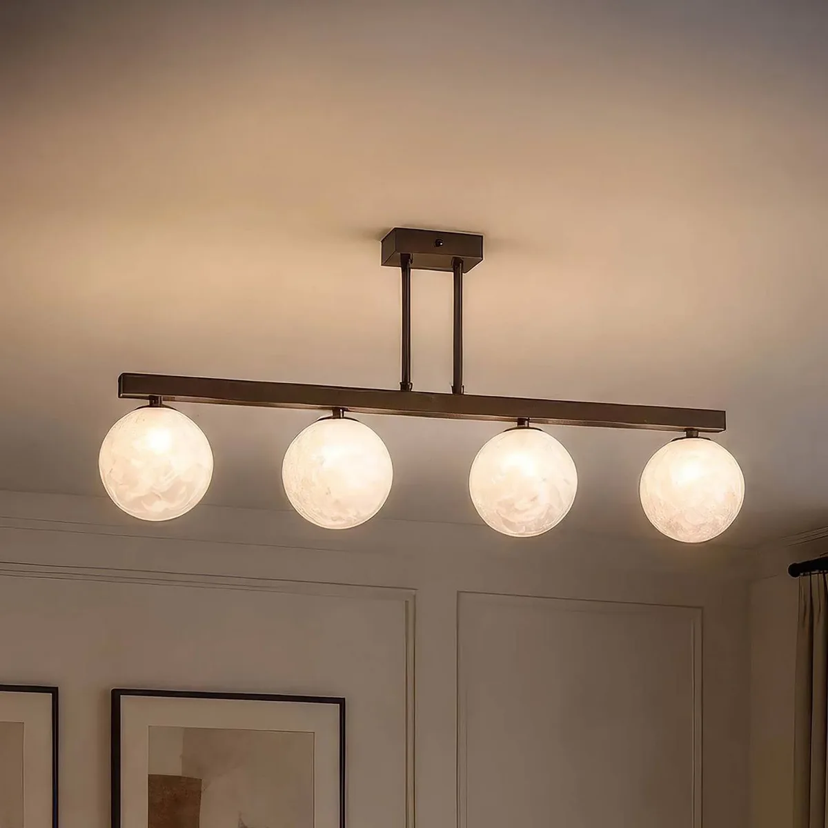 Plafondlamp Frosty, 4-lamps, lang, brons, matglas, G9 de Searchlight en Bronze, Wit gesatineerd – photo produit