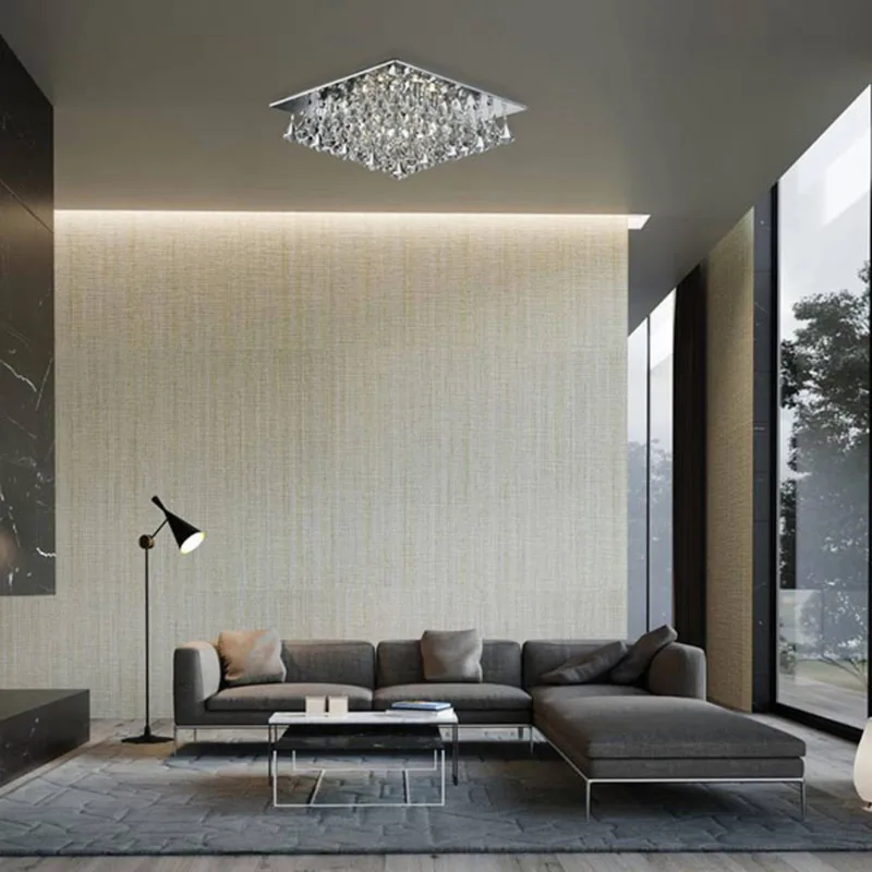 Plafondlamp Hanna met kristallen prisma's, 44x44cm de Searchlight en Chrome – photo produit