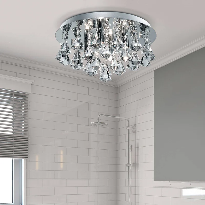 Plafondlamp Hanna, rond IP44, 38cm chroom Piramide von Searchlight in Chrom, Helder – Produktfoto