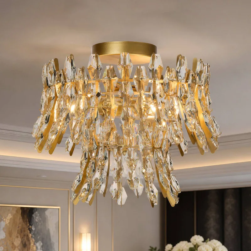 Plafondlamp Monarch, goudkleurig/transparant, glas, metaal, E14 från Searchlight i Guld, Transparent – produktbild