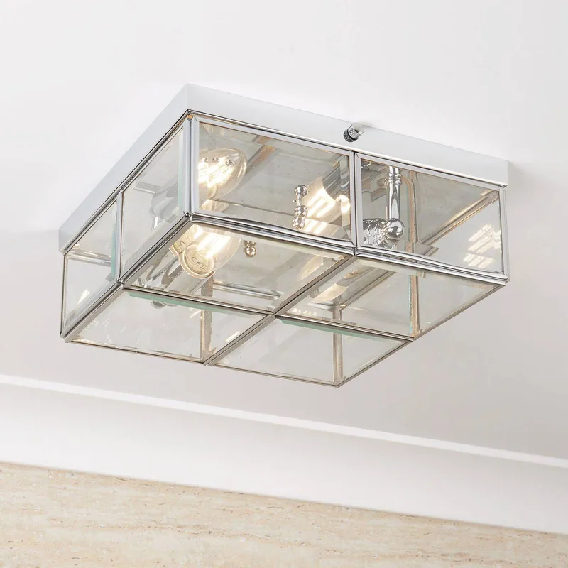 Plafondlamp Pisa, glazen kap, chroom de Searchlight en Chrome, Helder – photo produit