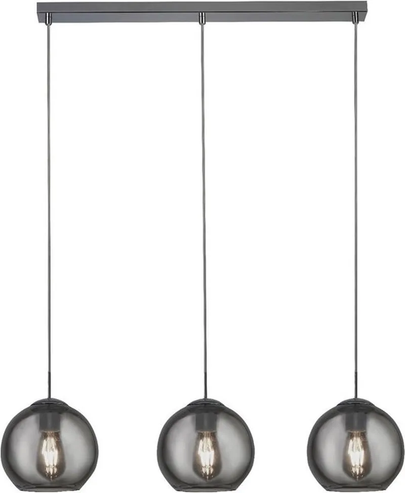 Plafondlamp Searchlight Hanglamp Balls 3L Rookglas de Searchlight en Transparant Zwart – photo produit
