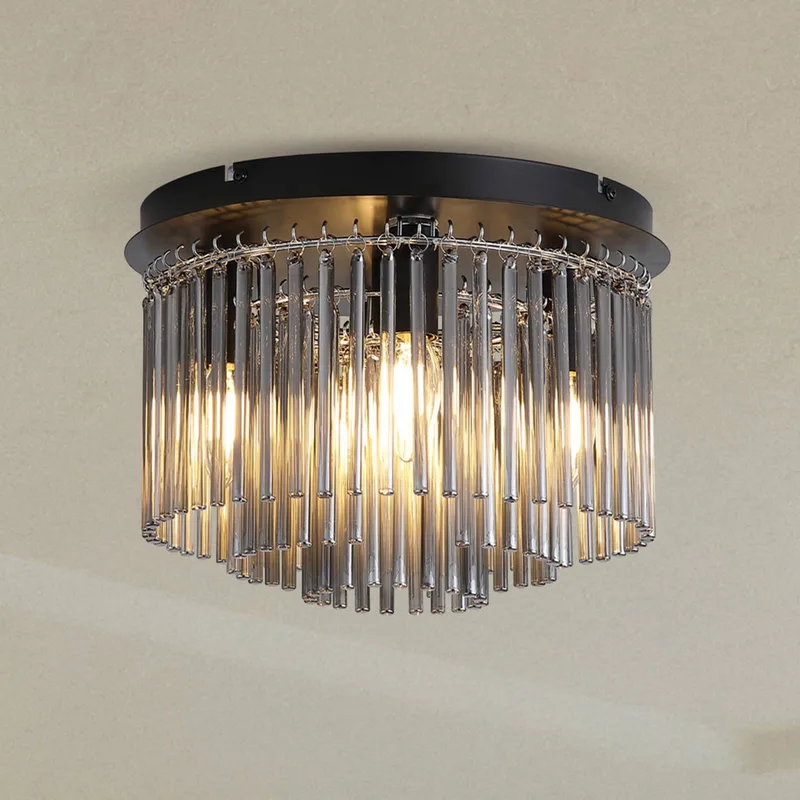 Plafondlamp Swizzle, zwart/rookgrijs, Ø 32 cm, glas/metaal de Searchlight en Rookgrijs, Noir – photo produit