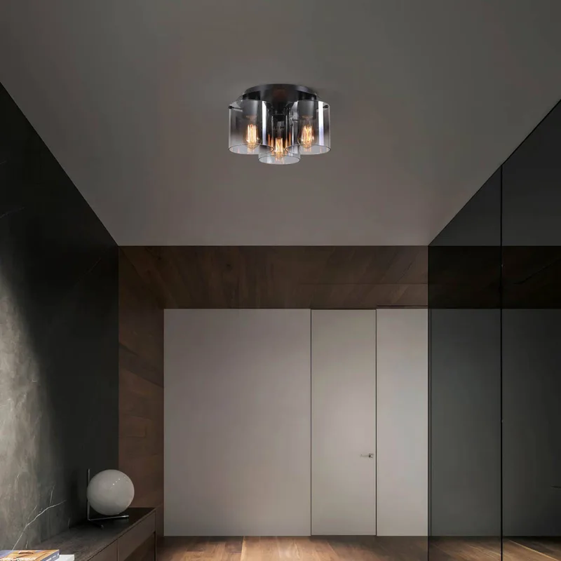Plafondlamp Zweden, 3-lamps, zwart/rookgrijs, staal, glas fra Searchlight i Sort, Rookgrijs – produktbillede