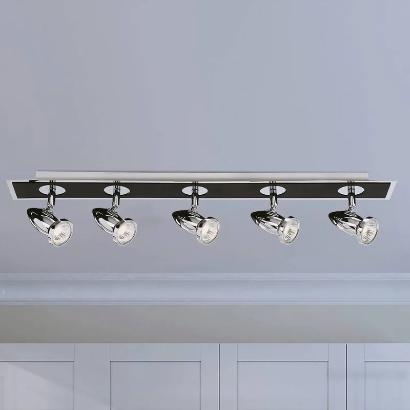 Plafondspot LATISA, 5-lichts de Searchlight en Chrome, Noir – photo produit