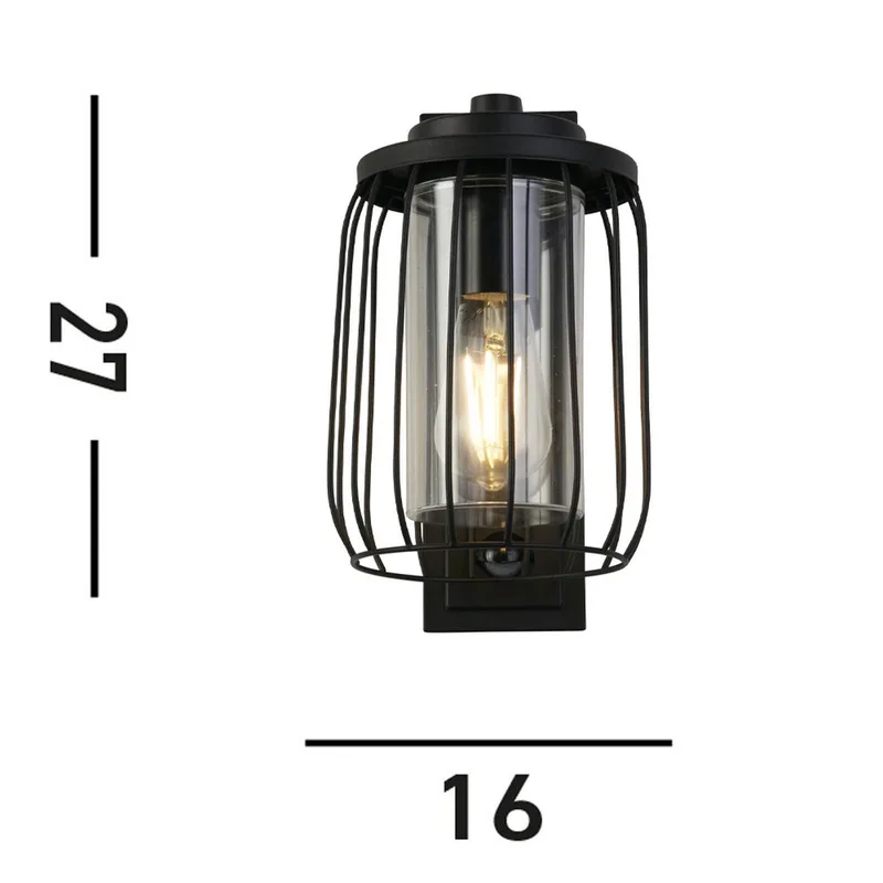 Riet buitenwandlamp, IP44, zwart, metaal de Searchlight en Noir, Helder – photo produit