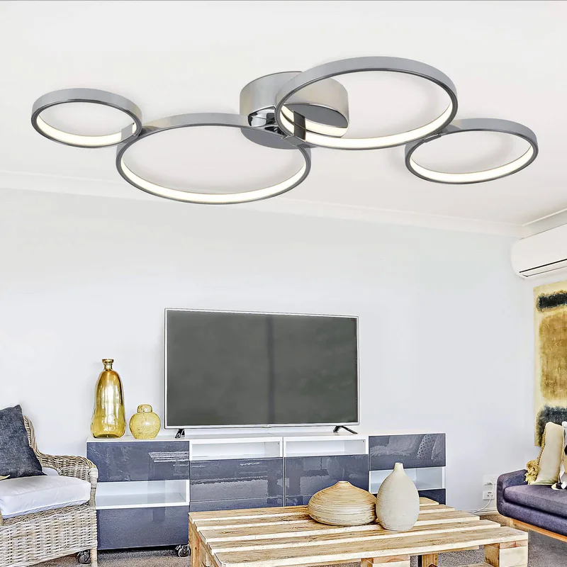 Ringvormige LED plafondlamp Solexa in chroomoptiek van Searchlight in Chroom, Gesatineerd – productfoto
