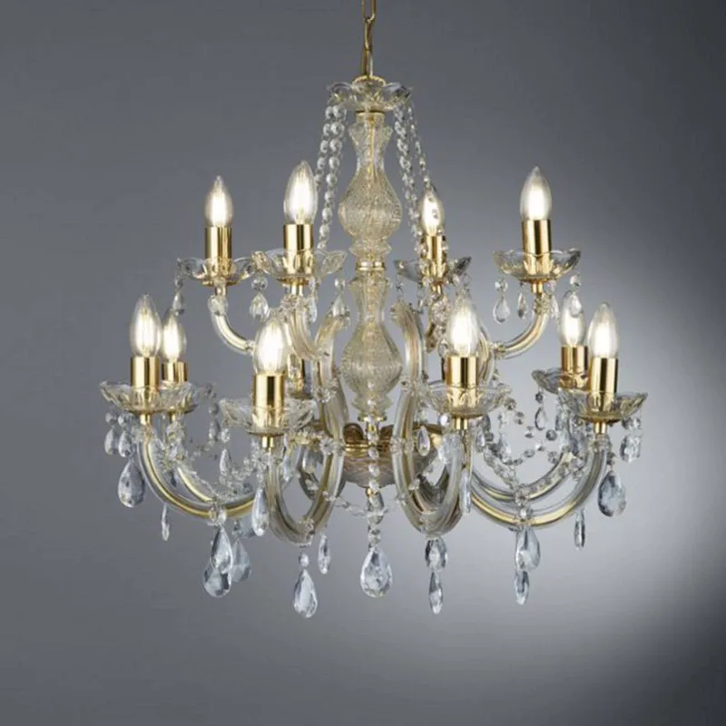 Searchlight 12-lichts kroonluchter MARIE THERESE, messing van Searchlight in Gepolijst messing, Helder – productfoto