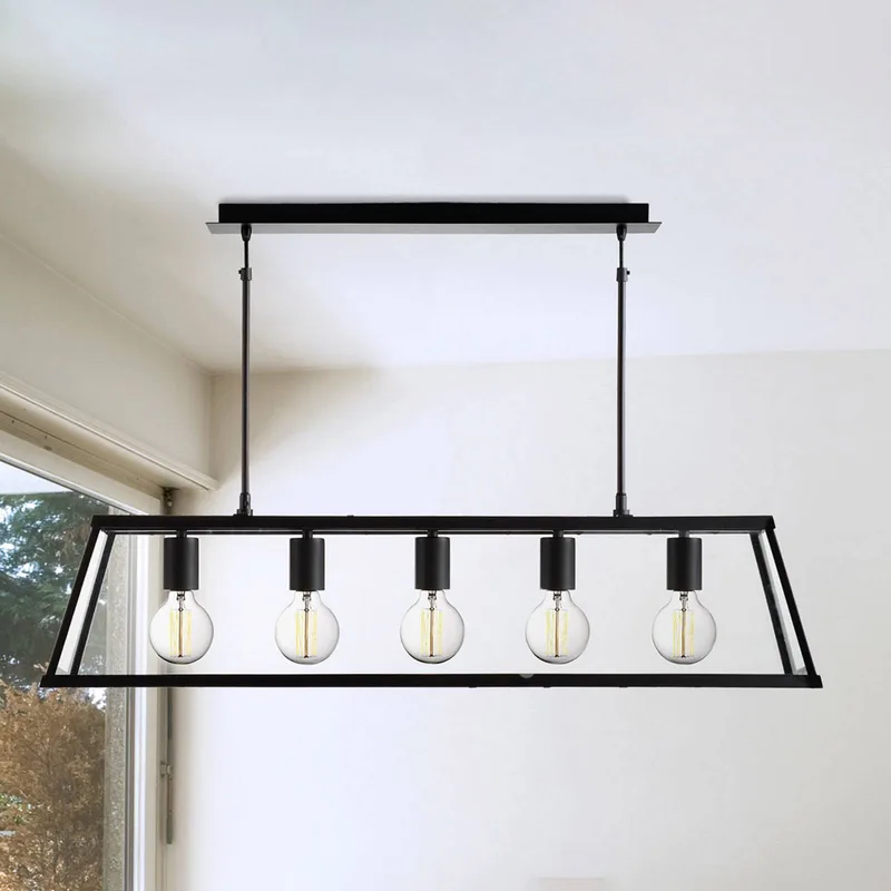 Searchlight 5-lamps lantaarn hanglamp Voyager de Searchlight en Noir, Helder – photo produit