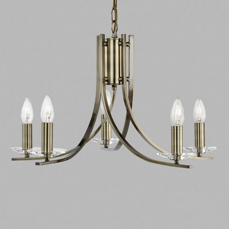 Searchlight 5 lichtbronnen Hanglamp Ascona in antieke look de Searchlight en Oud-goud – photo produit