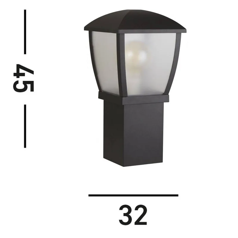 Seattle sokkellamp, IP44, zwart, hoogte 45 cm, metaal de Searchlight en Noir, Opaal mat – photo produit