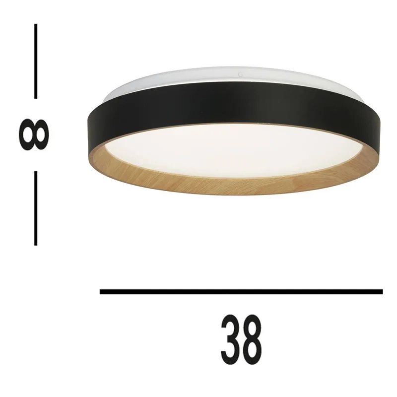 Sorrento plafondlamp zwart/houten decor Ø 38 cm Afstandsbediening de Searchlight en Noir, Licht hout, Blanc – photo produit