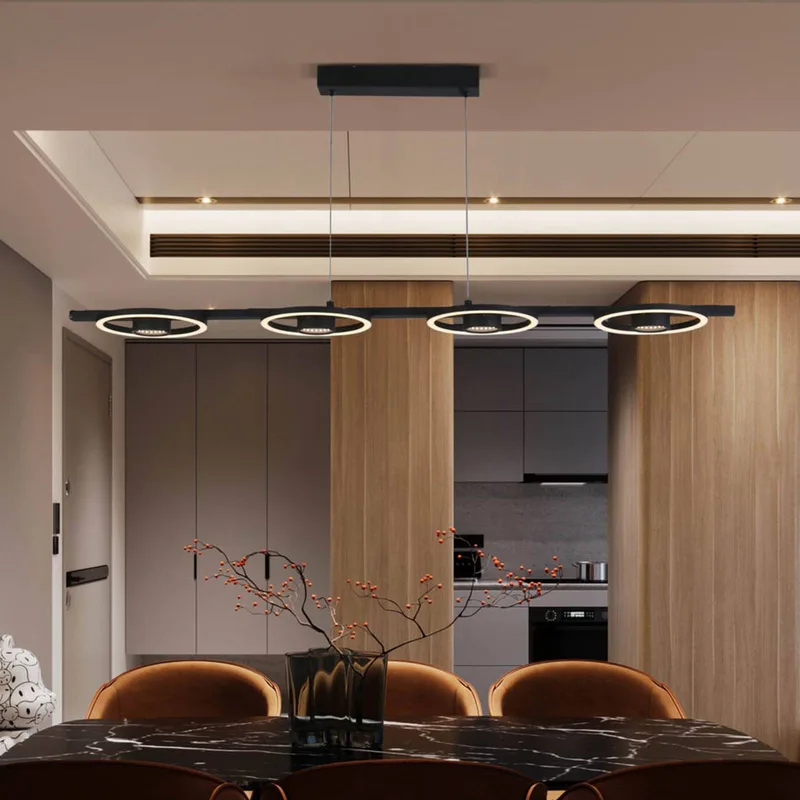 Space LED hanglamp, 4-lamps, metaal de Searchlight en Noir – photo produit