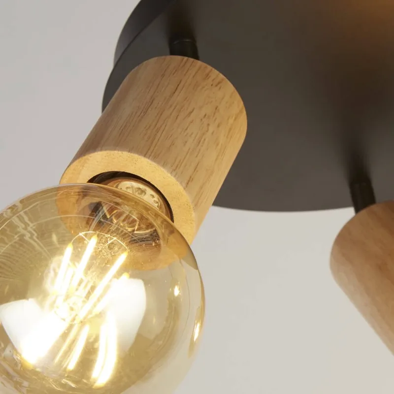 SPINNY Spot Plafondlamp 3 lichts Rond Hout de Searchlight en Noir – photo produit
