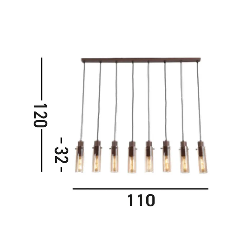 Sweden II hanglamp, 8-lamps, lang, staal, glas, E27 de Searchlight en Mokka, Amber – photo produit