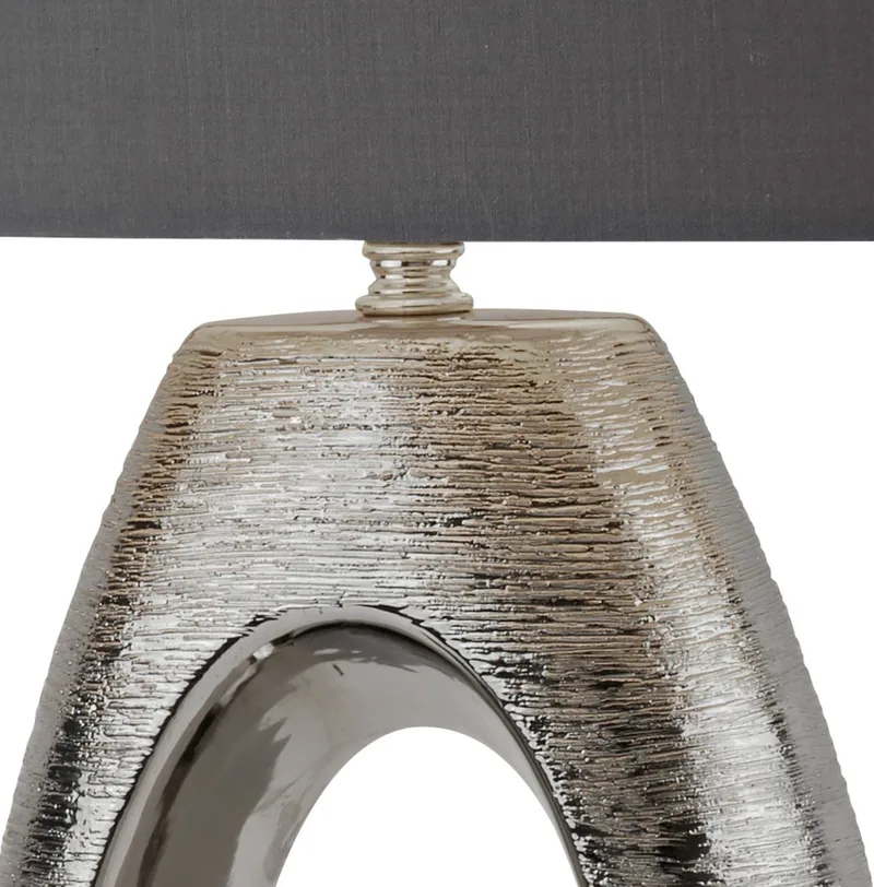 Tafellamp Artisan met stoffen kap de Searchlight en Gris, Chrome – photo produit