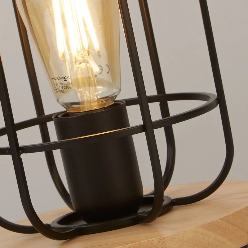 Tafellamp Cage II met kooischerm de Searchlight en Marron, Noir – photo produit