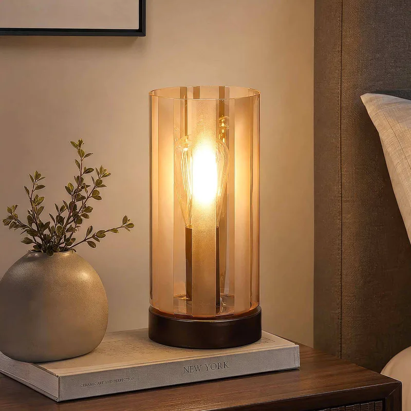 Tafellamp Kent, brons, glas, E27 fra Searchlight i Bronze, Bruin getint – produktbillede