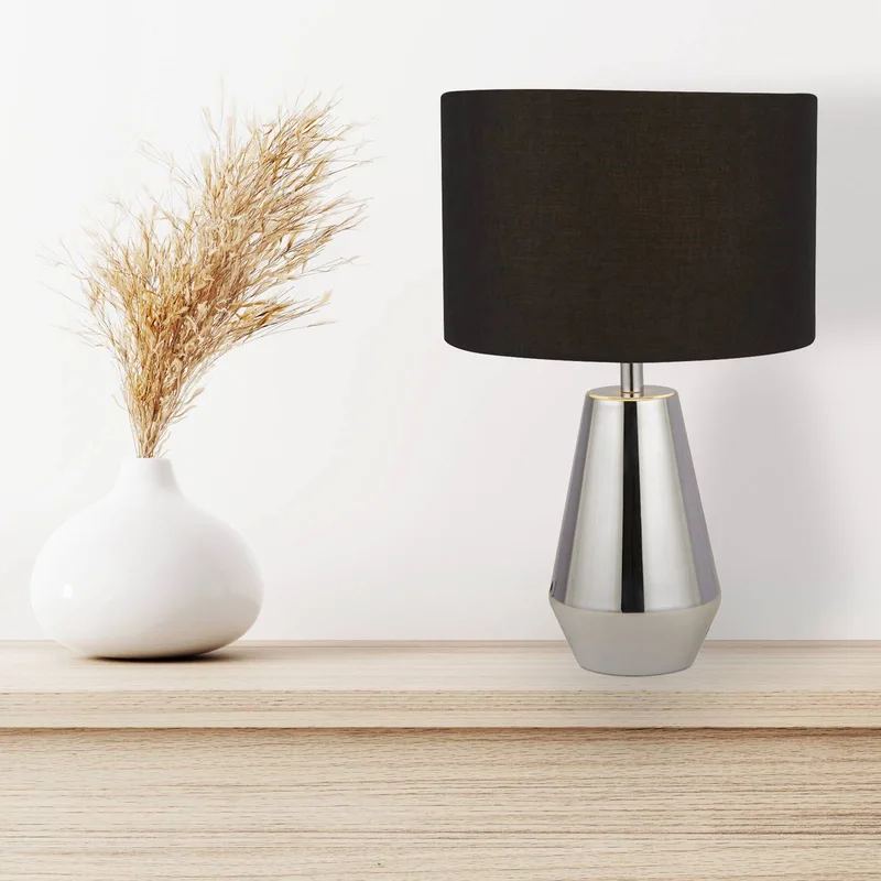 Tafellamp Laynie, grijs/zwart, metaal/textiel, 24 cm, E14 von Searchlight in Grau, Schwarz – Produktfoto
