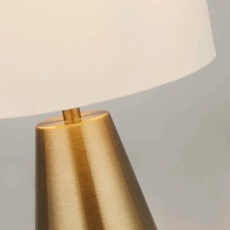 Tafellamp Laynie, messing/beige, metaal/textiel, 24 cm, E14 de Searchlight en Laiton, Beige – photo produit