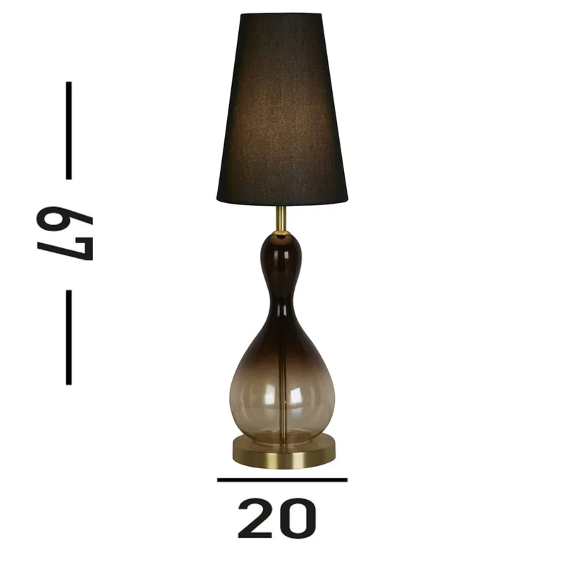 Tischlampe Marakesh schwarz/rauchgrau Höhe 67 cm Textil/Glas von Searchlight in Schwarz, Rookgrijs-transparant, Messing – Produktfoto