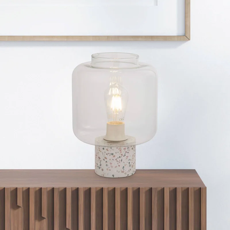 Tafellamp X Vessel, wit / helder, beton, glas de Searchlight en Blanc, Helder – photo produit