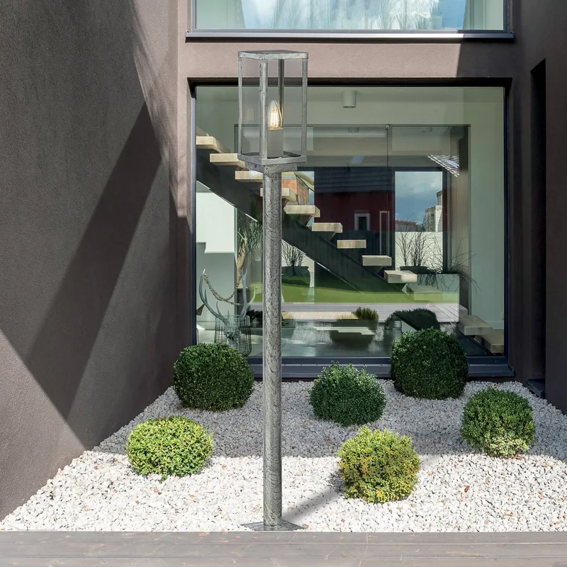 Tuinpadverlichting Box II, 90 cm hoog, zilver/helder, glas, IP44 de Searchlight en Argent, Helder – photo produit