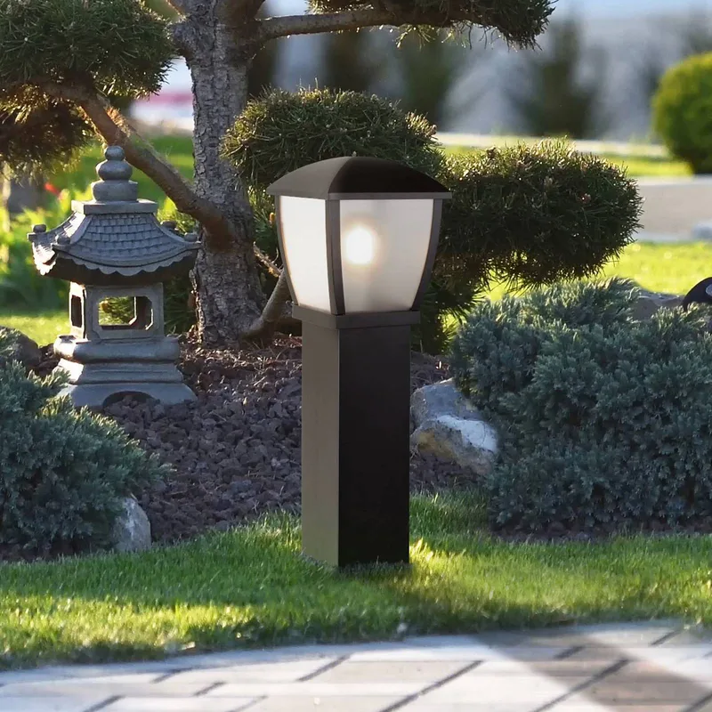 Tuinpadverlichting Seattle, IP44, zwart, hoogte 73 cm, metaal de Searchlight en Noir, Opaal mat – photo produit