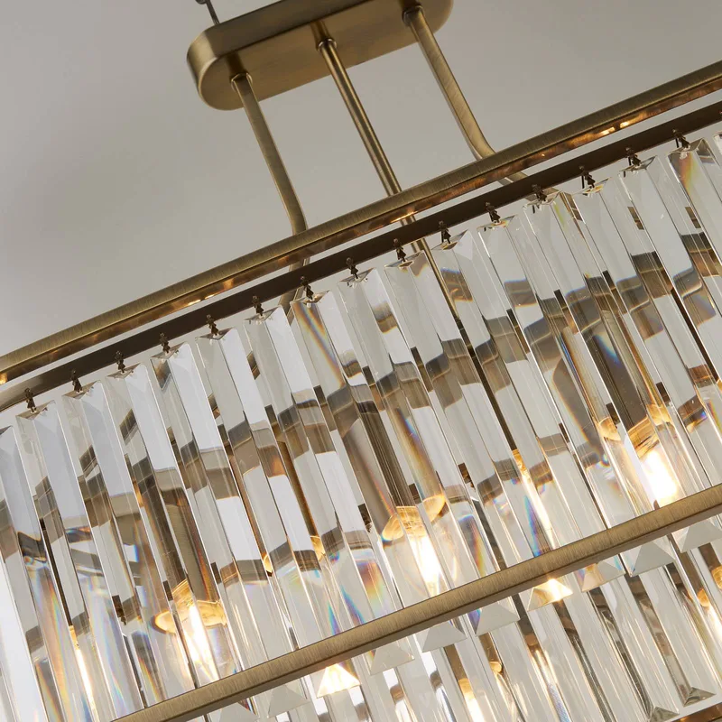 Victoria hanglamp, messingkleurig, kristalglas, 78 cm, E27 de Searchlight en Antiek messing – photo produit