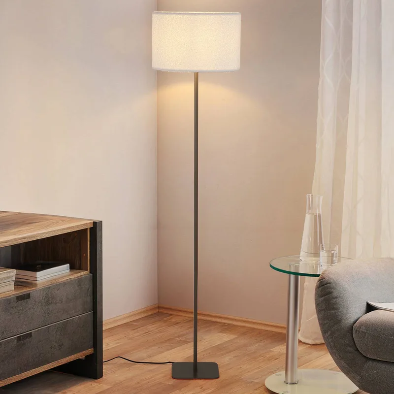 Vloerlamp Chelsea, bruin/wit, hoogte 150 cm, metaal/stof de Searchlight en Marron, Blanc – photo produit