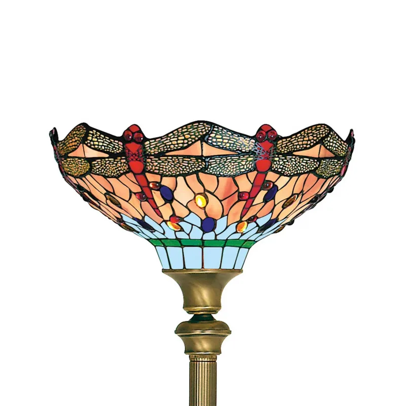 Stehleuchte Dragonfly im Tiffany-Stil von Searchlight in Antiek messing, Blau, Barnsteen – Produktfoto