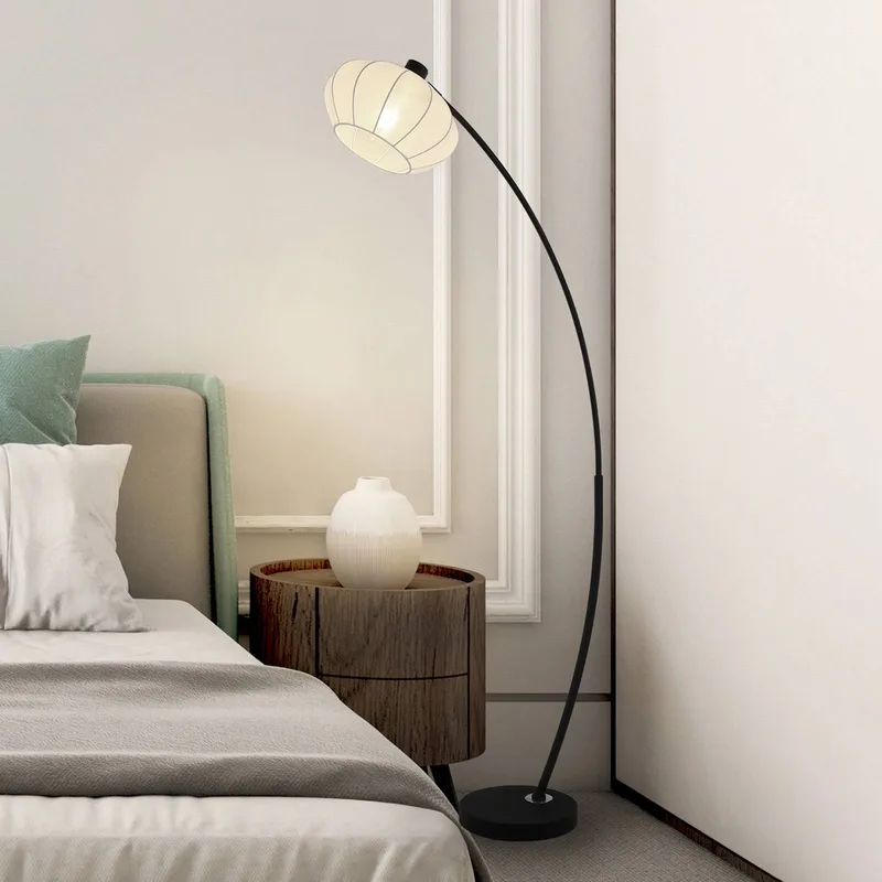Vloerlamp Radiant, zwart/wit, hoogte 156 cm, metaal/stof de Searchlight en Noir, Blanc – photo produit